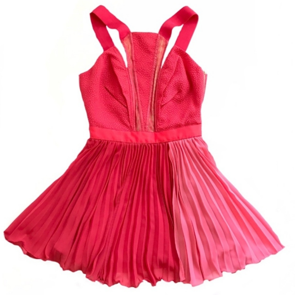Three Floor Paradise Pink Pleated Colorblock Dress